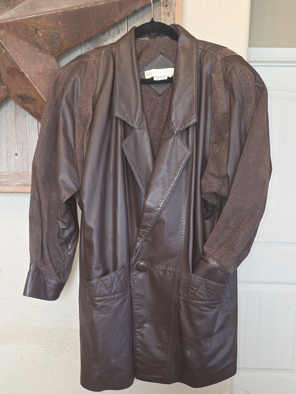 Architect Dark Brown Leather Trench Coat - Picture 1 of 8